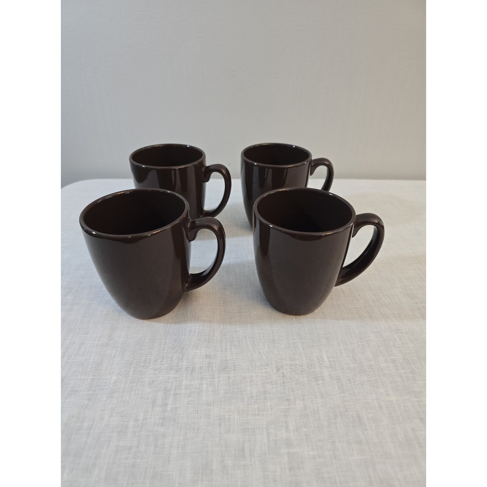CORELLE Stoneware COFFEE CUP MUG, 12oz, Set Of 4 DARK BROWN, CHINA